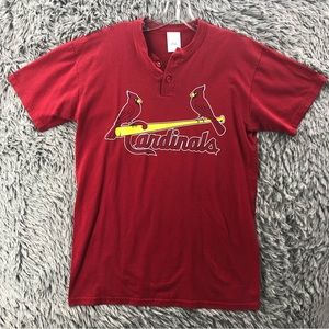 Majestic MLB Mens Medium St Louis Cardinals Baseball Red Henley Tshirt
